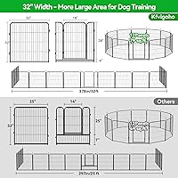 Vista 4 de Corralito para perros para exteriores, extra ancho, 12 paneles de valla resistente para perros, 32 pulgadas de altura, antioxidante, con puertas