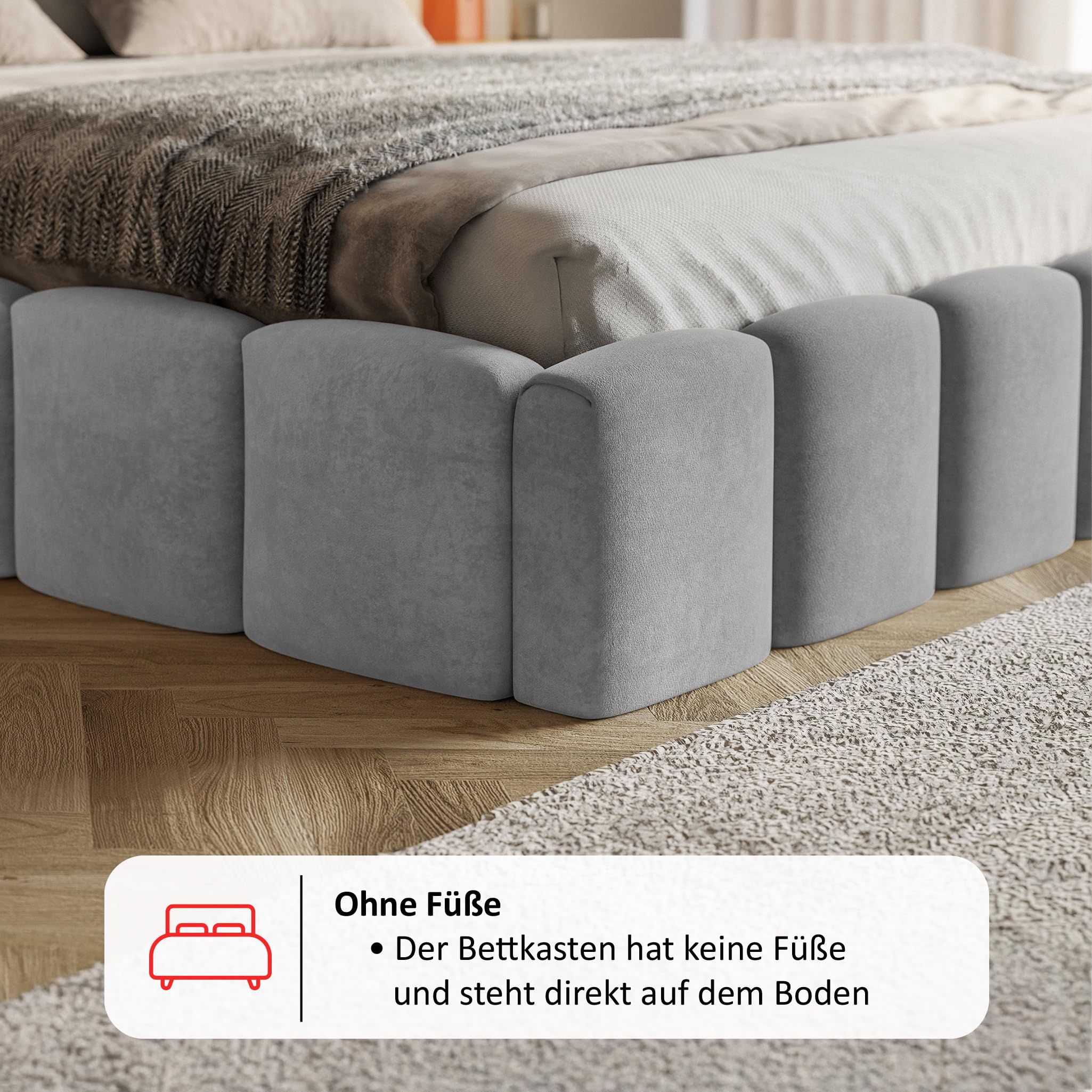 MOTIVENA Nunu Bubble Bett 180x200 Beige Boucle, mit Stauraum, mit Kopfteil, mit Lattenrost, ohne Füße, ohne Matratze, Bubble Polsterbett 180x200 mit Bettkasten Beige