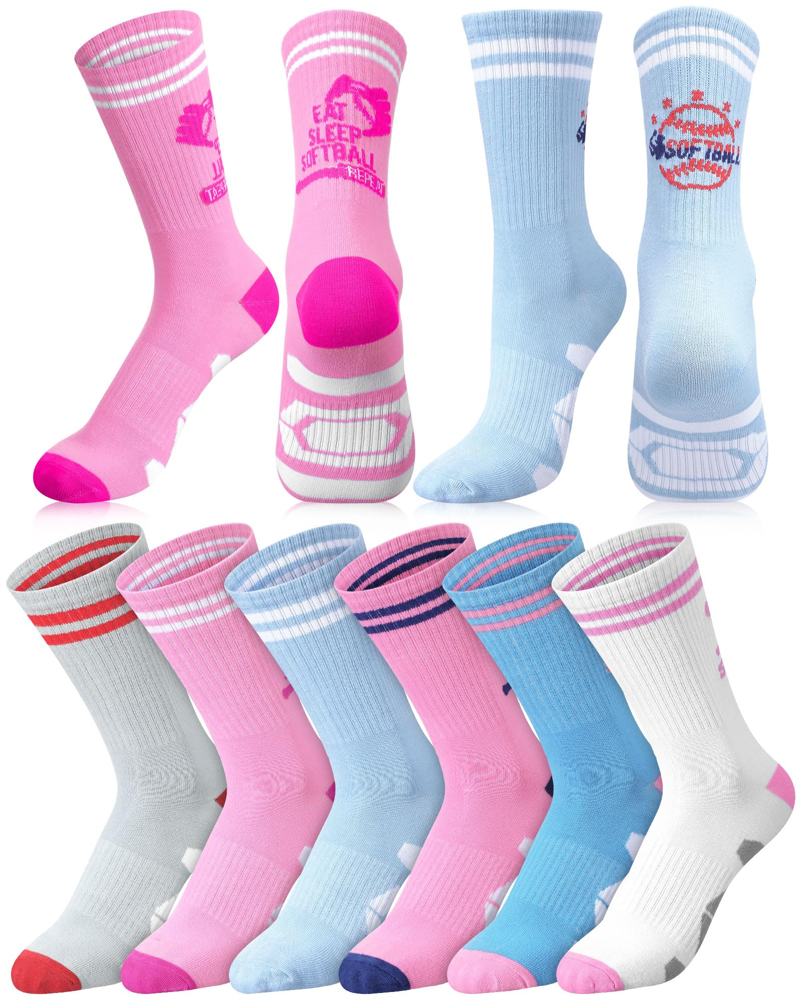 Velmitten 6 Pairs Softball Volleyball Tennis Socks Moisture-wicking Athletic Sports Crew Socks Team Gift for Female Players
