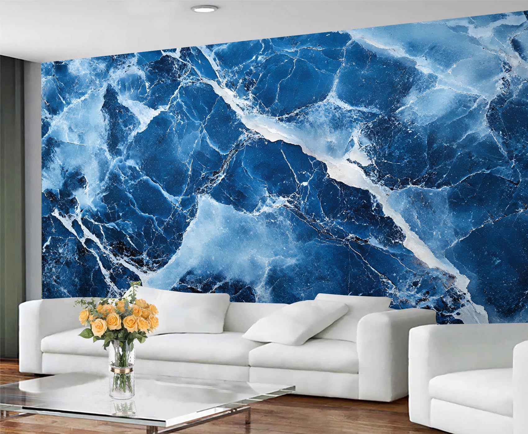 GIVLWF Navy Blue Wallpaper & Mural, Blue Marble Wallpaper for Living Room, Abstract Texture Bedroom Wall Paper, Non-Self-Adhesive, Murals for Walls