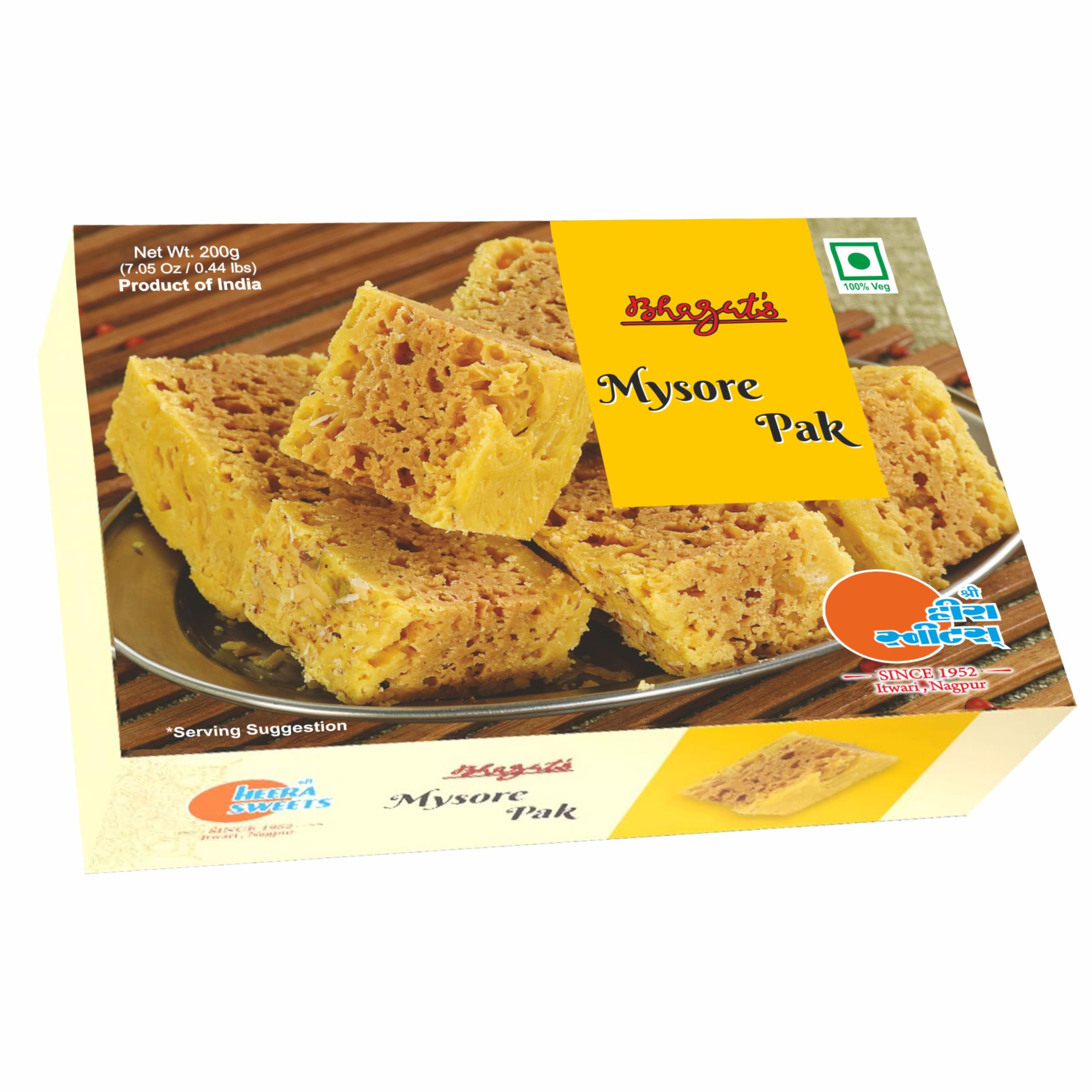 Heera Sweets Mysore Pak sweets Meethai Box | Delicious Sweet Box Delicious Indian Mithai Mouth Melting Crispy Indian Sweets MySore Pak Sweet (200 GM X 1 Pack)