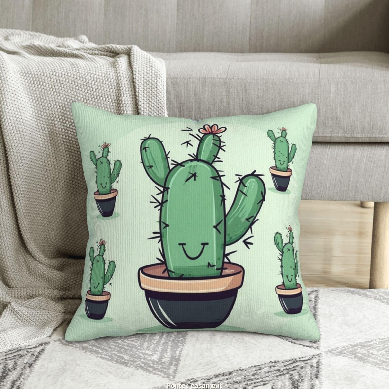 Housses de coussin velours côtelé 45x45 vert motif cactus déco salon canapé et maison