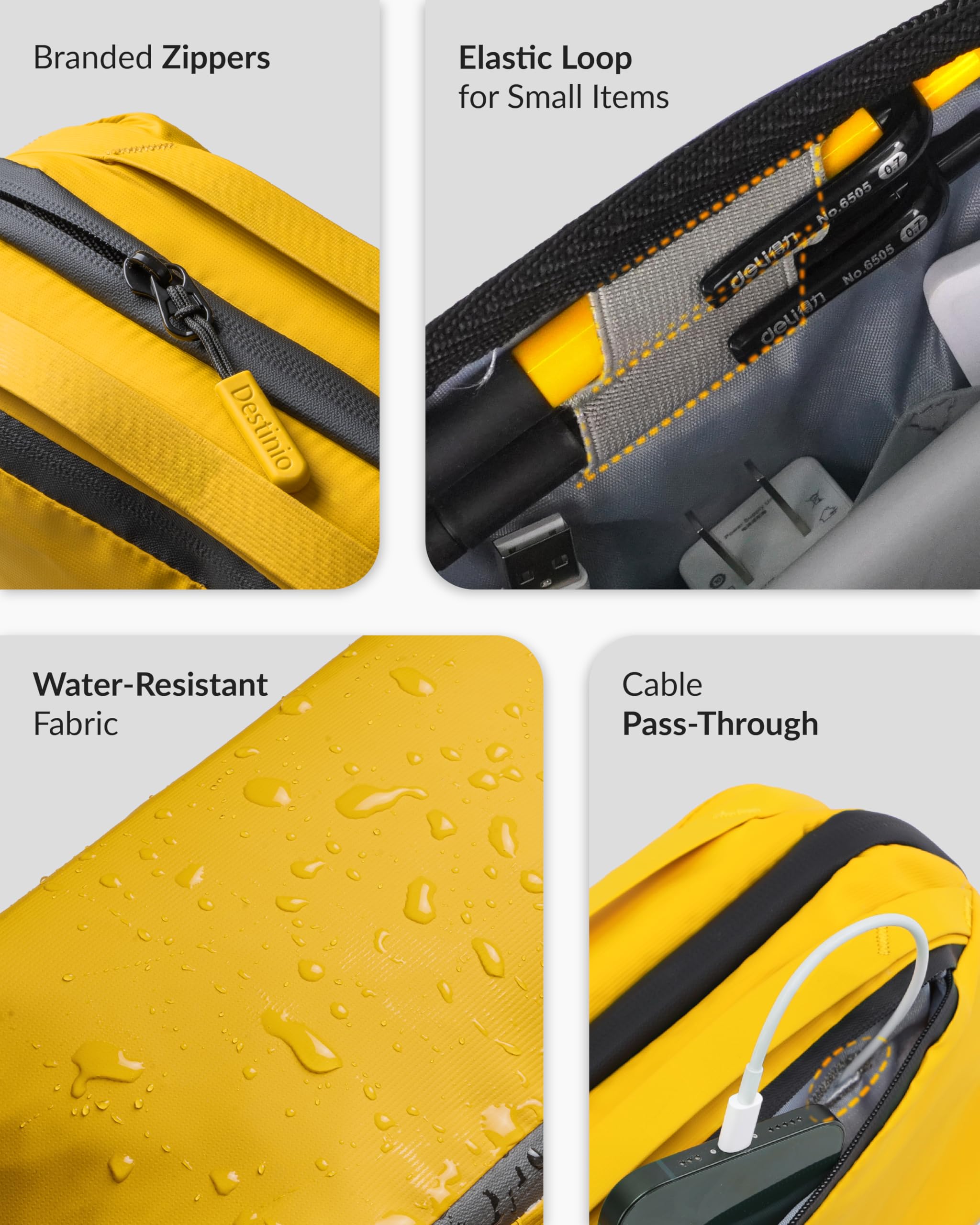 Destinio Electronic Gadget Organizer Bag - Waterproof Padded Tech Pouch for USB Cable, Travel Adapter, Laptop Mobile Charger, Power Bank, Ear Phones,Hard Disk, Digital Accessories Organiser (Yellow) 1