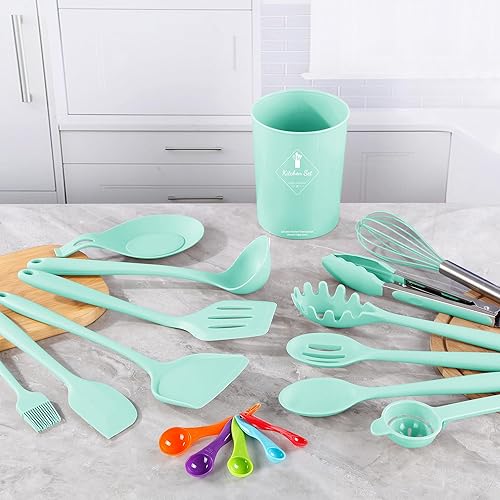 Miniatura 3 de Juego de utensilios de cocina de 18 piezas, juego de utensilios de cocina con soporte para utensilios, juego de espátula de silicona resistente al