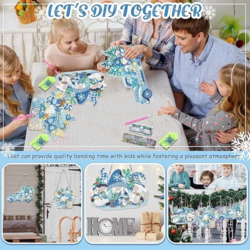 Miniatura 6 de Burbell 3 piezas de pintura de diamantes de Navidad DIY pintura de diamante cartel colgante cristal invierno muñeco de nieve flores gnomo diamante