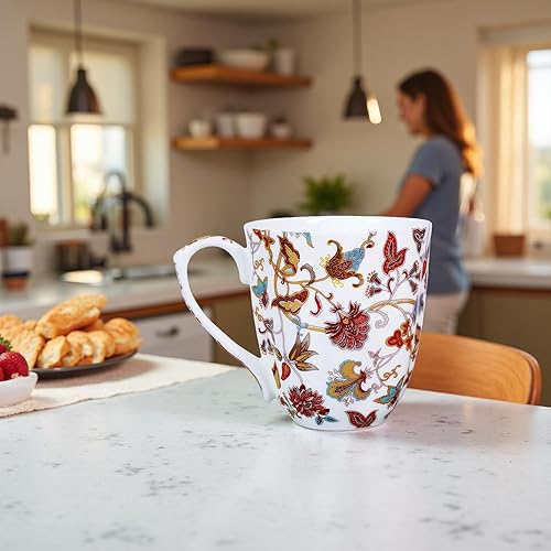 Miniatura 3 de Taza de café floral de porcelana de hueso de 14 onzas con asa, elegante taza de café, té, regalos de cumpleaños de Navidad para mujeres, hombres,