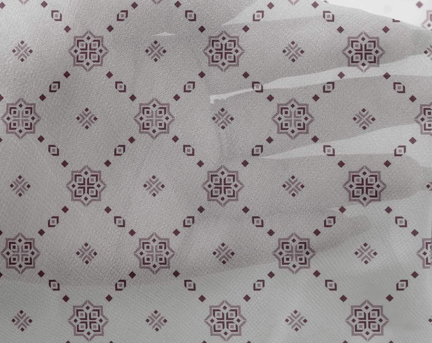 oneOone Georgette Viscose Wine Fabric Square & Check Geometric Sewing Fabric by The Yard Printed DIY Clothing Sewing Supplies 42 Inch Wide