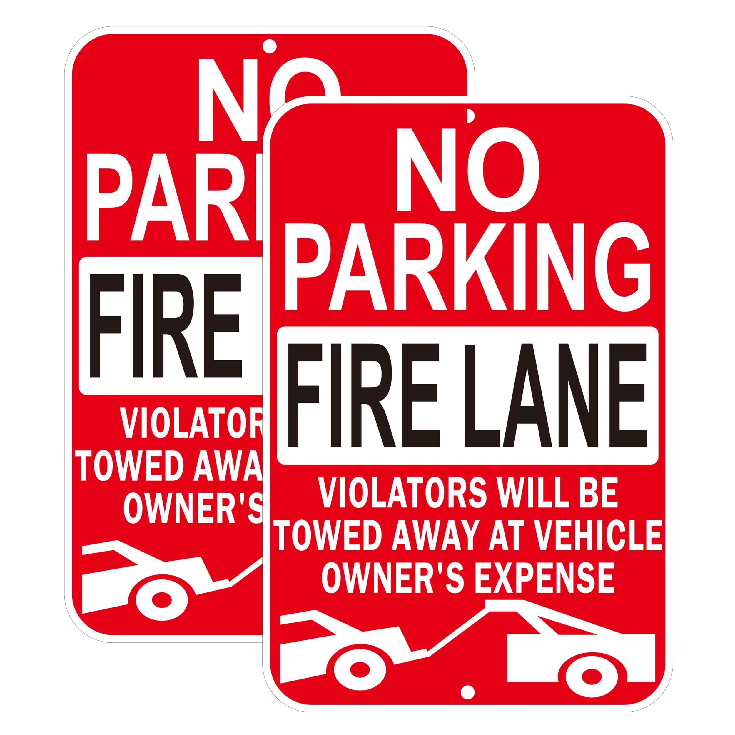 2 Pack No Parking Fire Lane Signs, Red, Reflective Aluminum, 12"x 8" Inches, Weather Resistant, Wall Mount