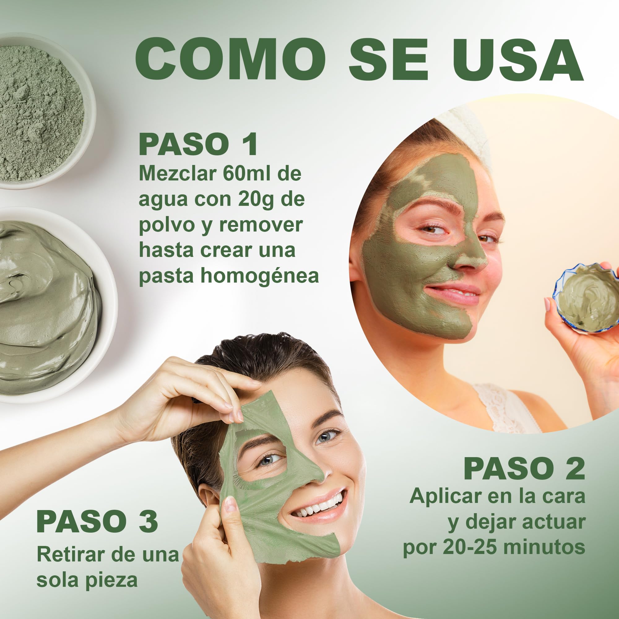 Mascarilla facial hidratante de alginato en polvo, removedor de espinillas Mascarilla puntos negros Mascarilla Vegan, sin aclarado, exfoliante 200 g (Mascarilla Anti arrugas ácido hialurónico) — view 6