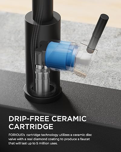 Miniatura 11 de FORIOUS Grifos de cocina con rociador extraíble, acero inoxidable de níquel cepillado, grifo de fregadero clásico extraíble de una sola manija