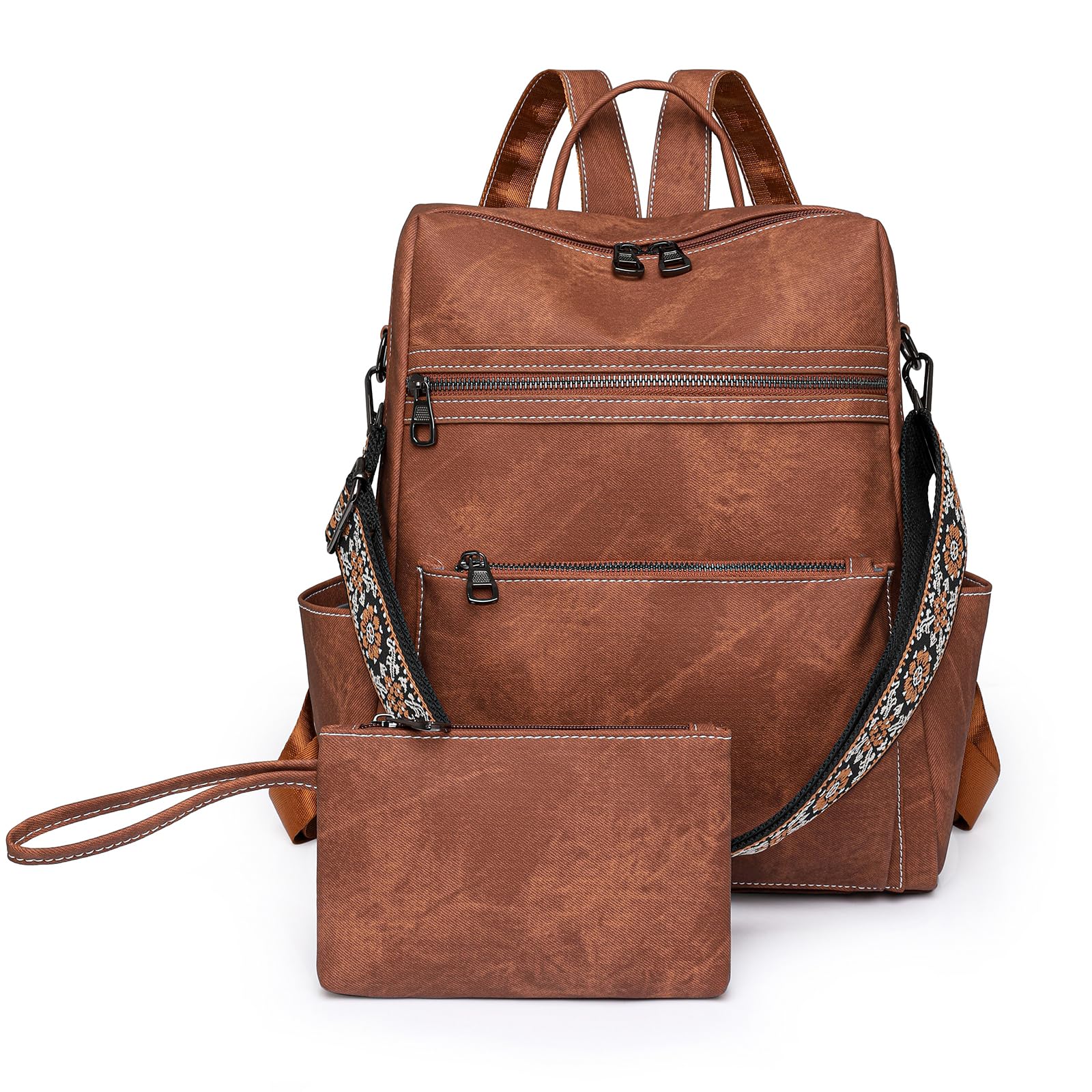 ROOSALANCE Backpack Purse for Women, PU Leather Backpack Purse, Waterproof Anti-Theft Women Back pack, Fashion Multi-Pocket Travel Backpack Shoulder