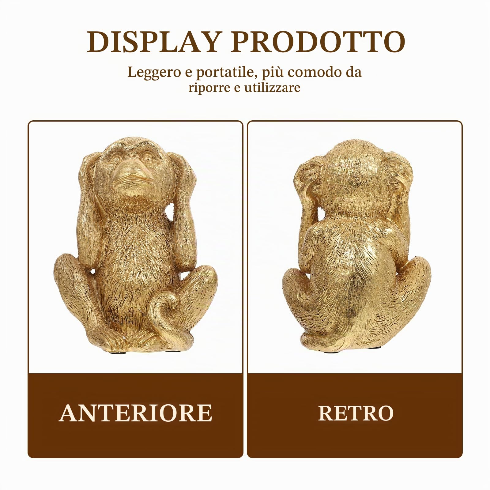 DECHOUS Statua di Scimmia Statua Non Sentire Il Male Tre Di Arte Astratta Scimmie Figurine Feng Shui Sculture Figura Animale Per Decorazioni Per La Casa Accenti Oro