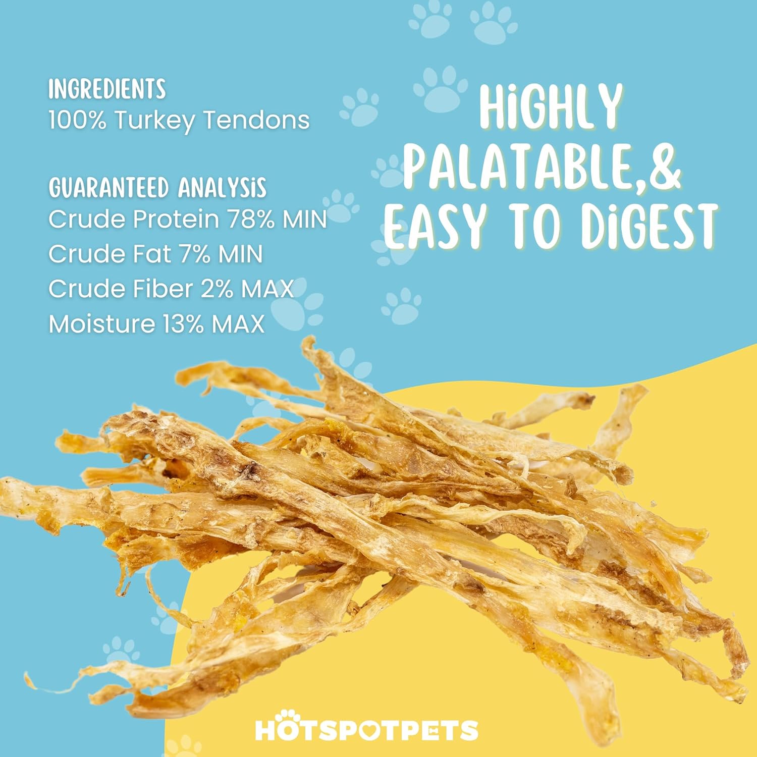 hotspot pets Turkey Tendons for Dogs, All Narural Made in The USA Turkey Tendons Dog Chews - 1LB Single Ingredient Rawhide Alternative Dog Treats for Small & Medium Breeds