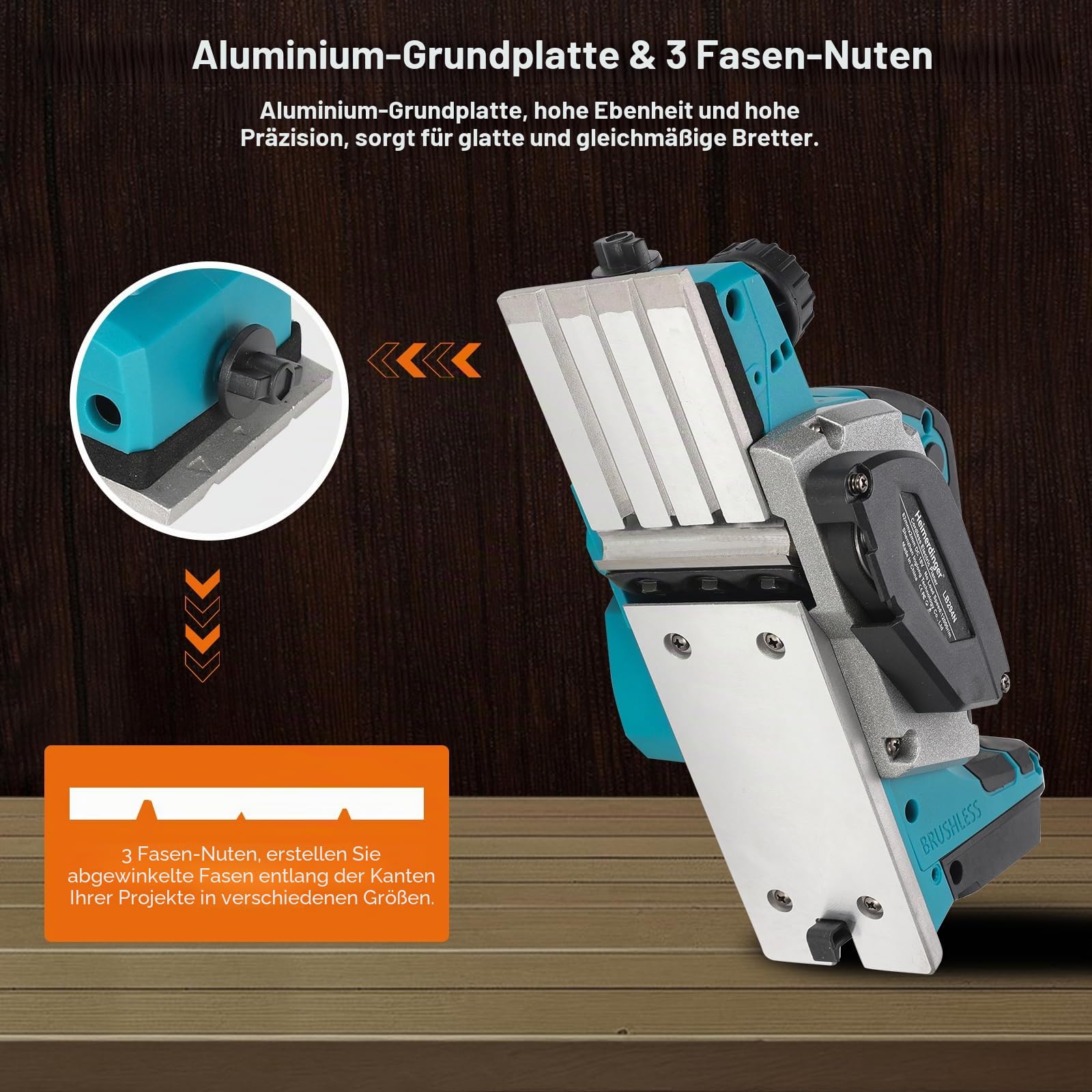 Akku-Hobel Kompatibel mit Makita 18V Akku, Handhobel Elektrisch 15000 U/min, Hobelbreite 82 mm, Spantiefe 2 mm, Elektrischer Hobel für Holzbearbeitung (Ohne Akku)