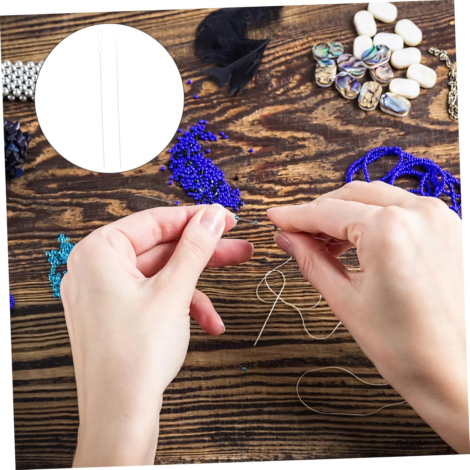 KONTONTY 2pcs Beading Needles Needle Threader Embroidery Hand Beads Threading Accessories