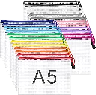 WISYOK 24 Stück Dokumententasche A5, Wasserdichte Mesh Dokumententasche mit Reißverschluss, Reißverschlusstasche für Dokumente, Dokumententaschen für Büro, Schule und Reisen (23.5×16.5cm, 12 Farben)