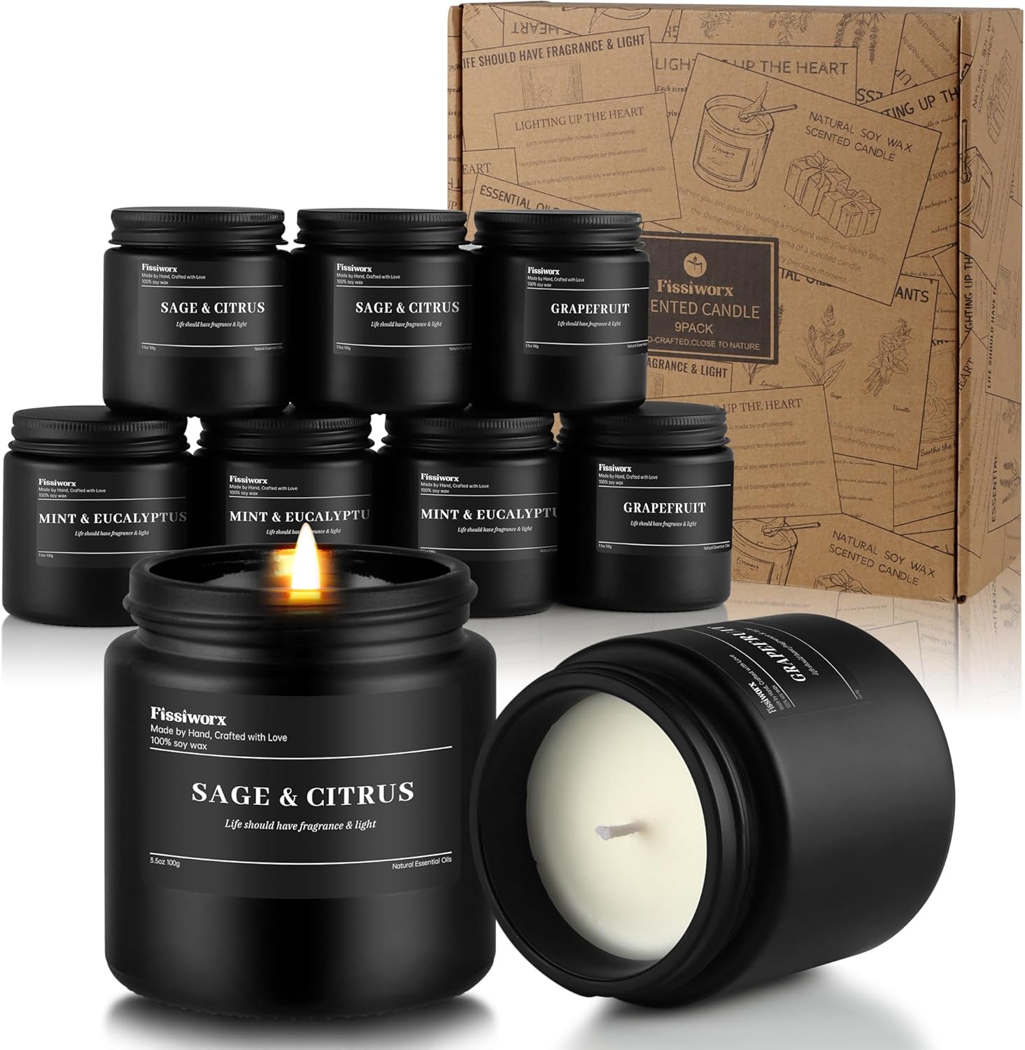9 Pack Scented Candles Set Gifts for Men, Aromatherapy Candle Set with Scents (Mint & Eucalyptus/Sage & Citrus/Grapefruit) – Gift for Dad, Boyfriend, Birthday, Father’s Day, Anniversary