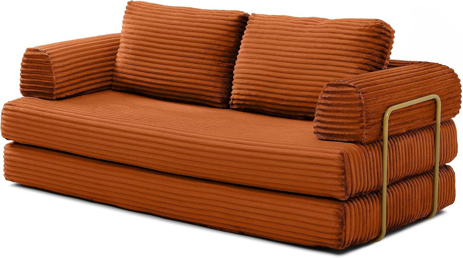 Eafurn Boneless Convertible Folding Sofa Bed, 4-in-1 Memory Foam Sleeper Loveseat with Armrests, Modern Corduroy Upholstered Floor Couch & Fold Out Mattress for Living Room, Apartment | Breathable material, Fixed-shape Frame