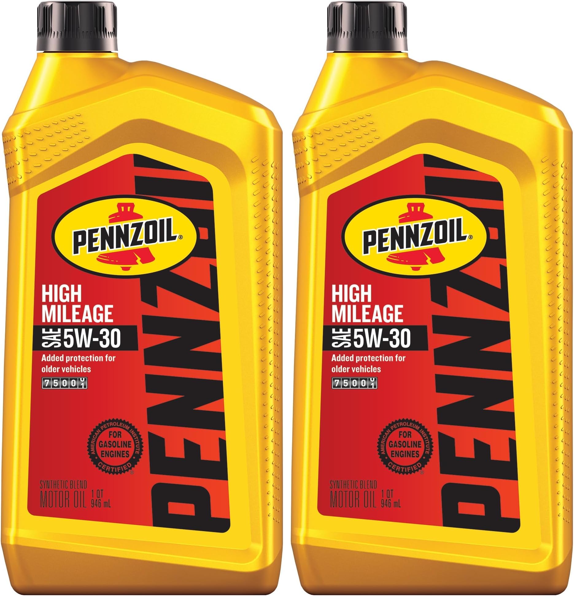 Pennzoil High Mileage Synthetic Blend 5W-30 Motor Oil for Vehicles Over 75K Miles (1-Quart, Single-Pack) (Pack of 2)