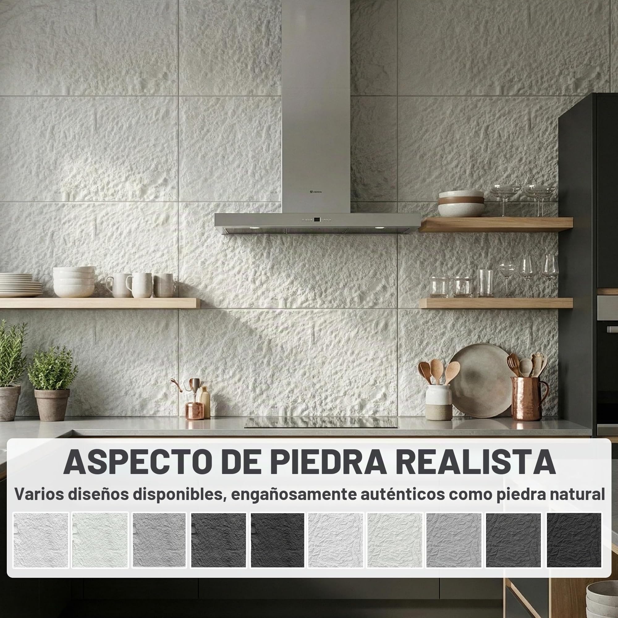 YRHome Paneles de pared 3D de poliuretano, aspecto de piedra, 120 x 60 cm, antracita, 2 unidades (1,44 m²), 3 cm de grosor, resistentes al moho y fáciles de limpiar, para cocina y salón