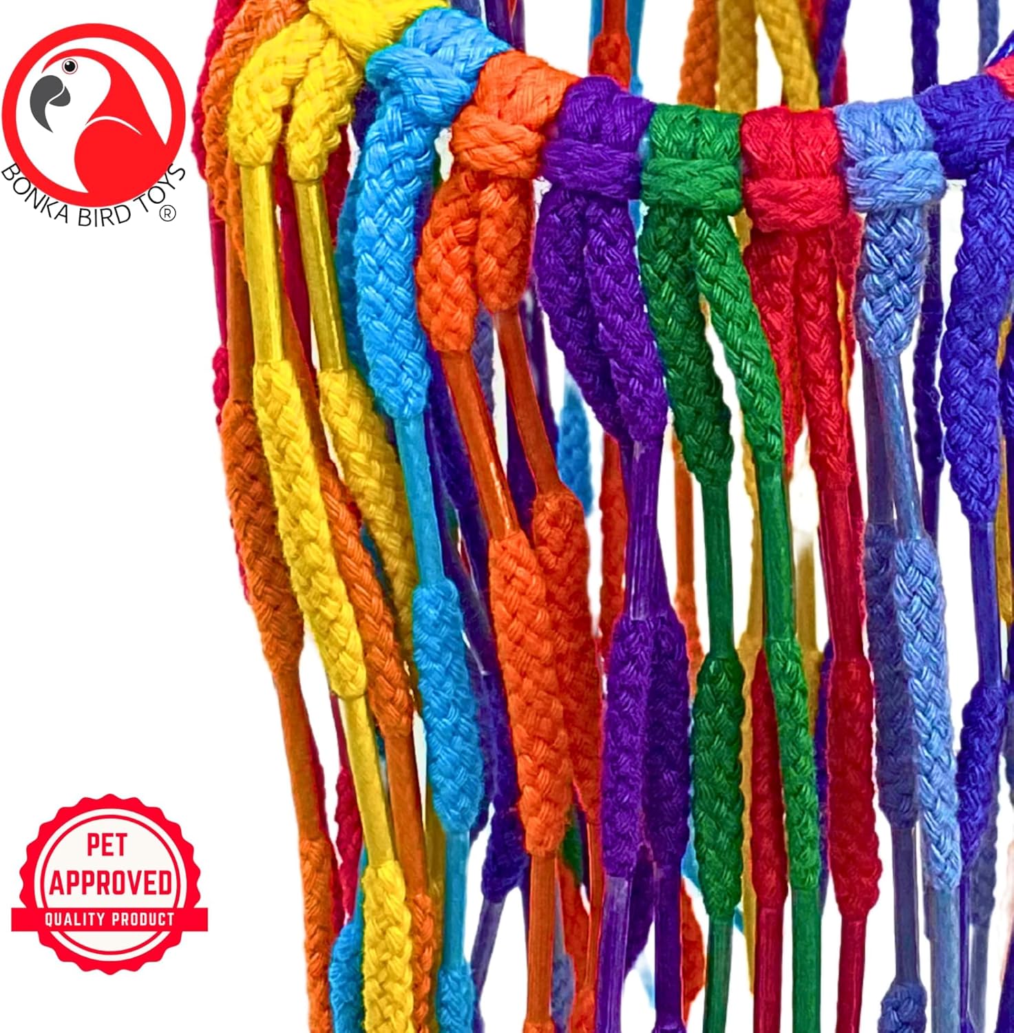 Bonka Bird Toys 51214 Small Aglet Heaven Cotton Shoelace Toy with Plastic Aglets and 2" Ring for Parakeets Cockatiels Quakers Pionus Small Bird Enrichment (Pack of 2)