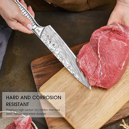 Miniatura 5 de MOSFiATA Juego de cuchillos de cocina, 17 piezas de cuchillos japoneses de acero inoxidable para cocina con bolsa de almacenamiento de tela Oxford