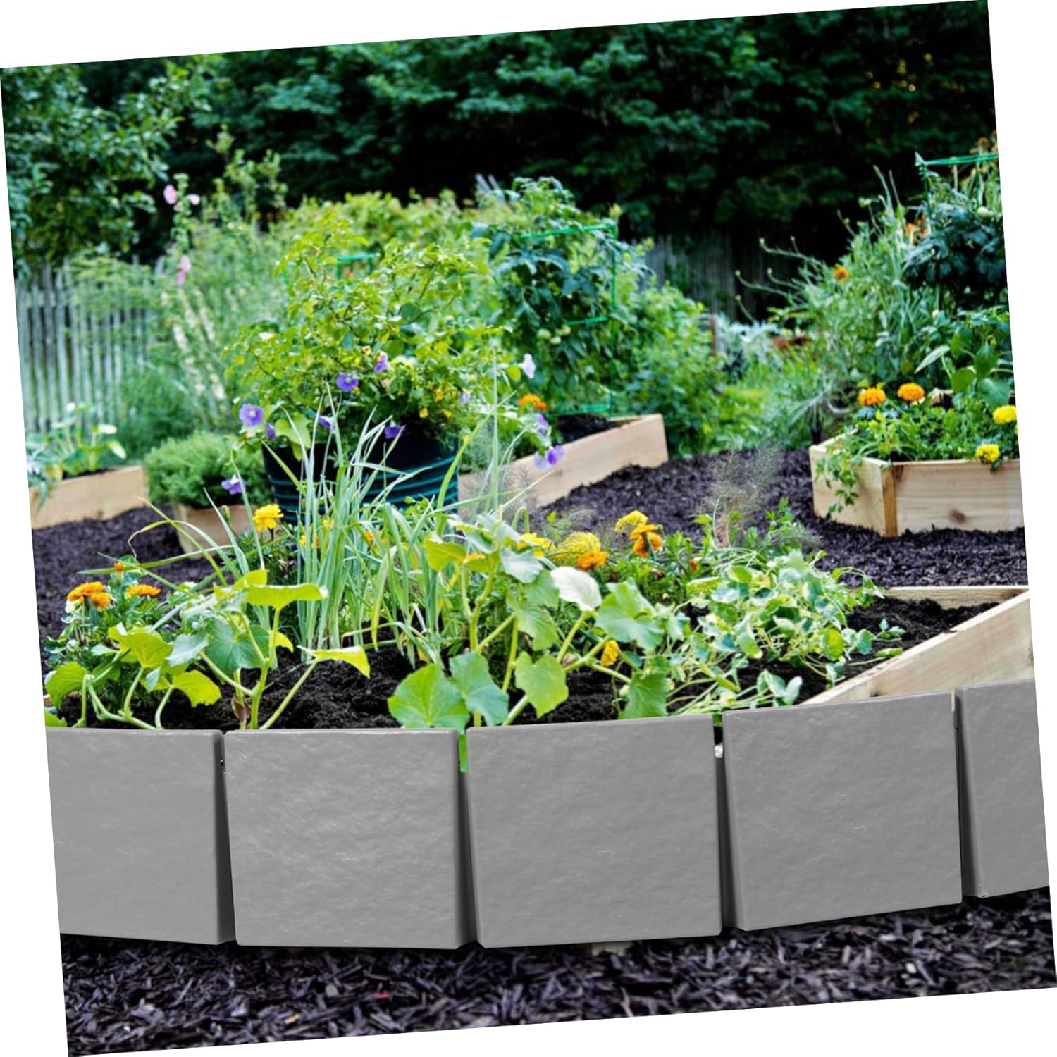 5pcs Garden Edging Faux Stone Landscape Border Easy Install Flower Bed Edging Strip Outdoor Pathway Fence