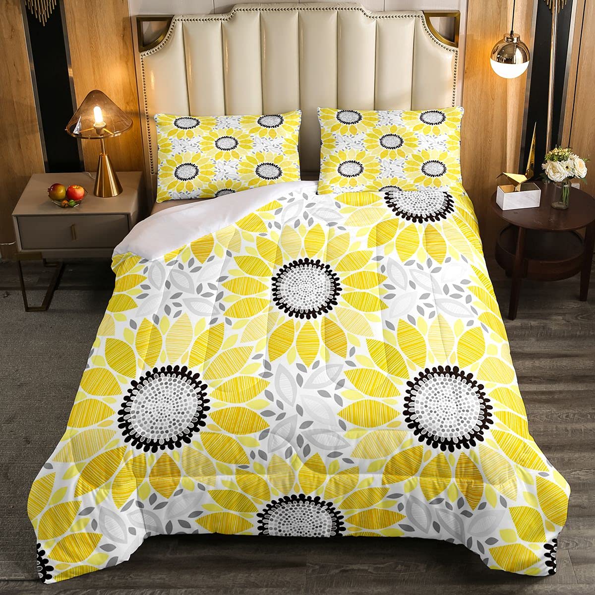 Loussiesd Sunflower Soft Duvet Kids Teens Blooming Plants Duvet Insert Yellow Black Floral with 1 Pillowcase 2Pcs Bedding Single — image 1
