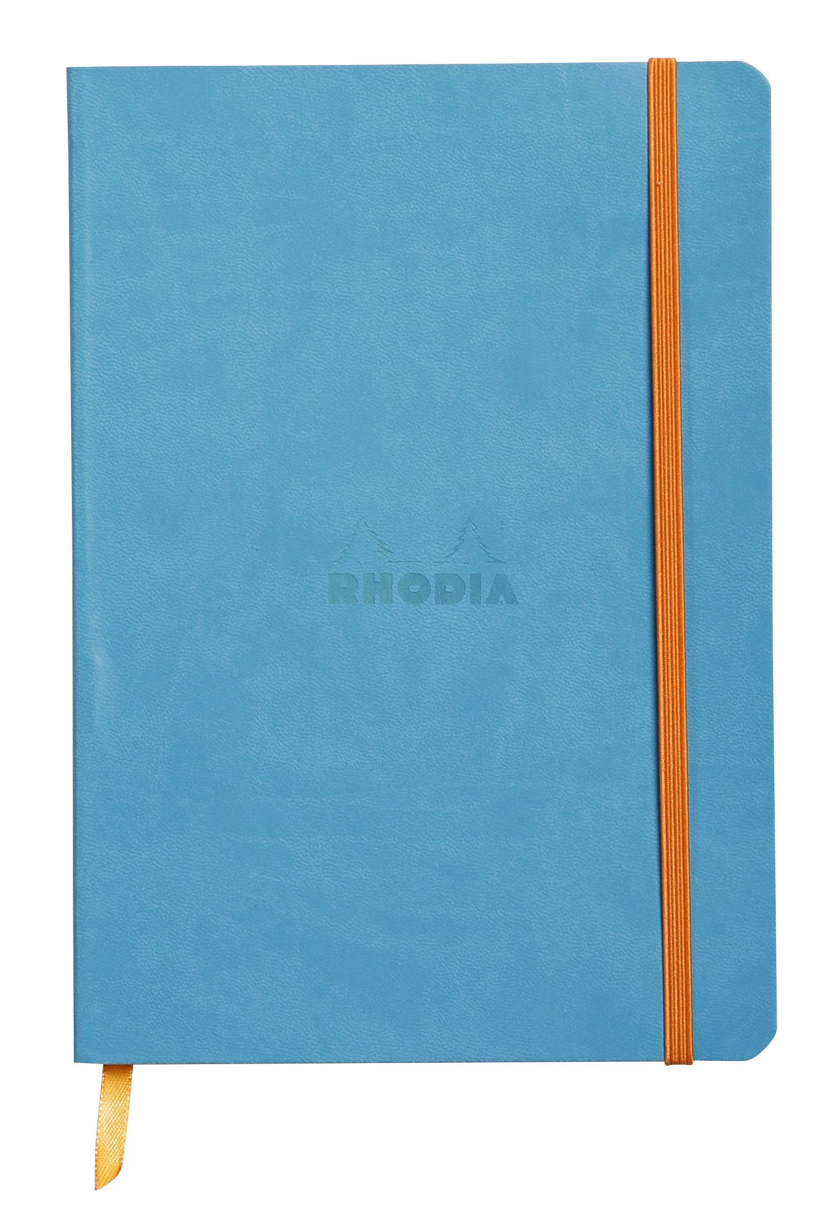 RHODIA 117407C - Soft Turquoise Notebook - A5 - Lined - 160 pages - Clairefontaine Ivory Paper 90 g/m - Bookmark, Elastic Closure - Faux Leather Cover
