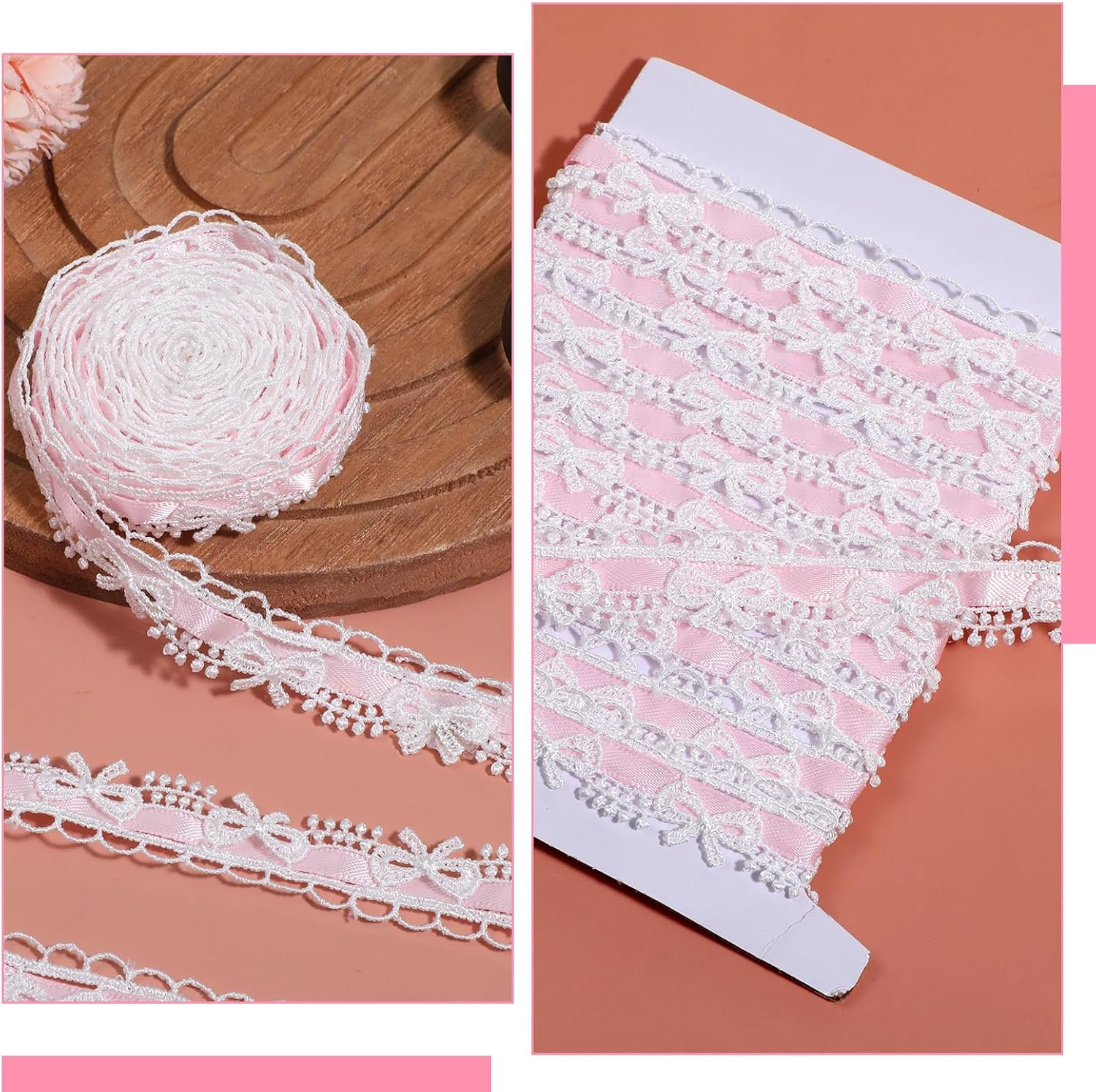 2 Yards Pink Lace Ribbon,Pink Lace Bow Trim for Gift Wrapping Craft
