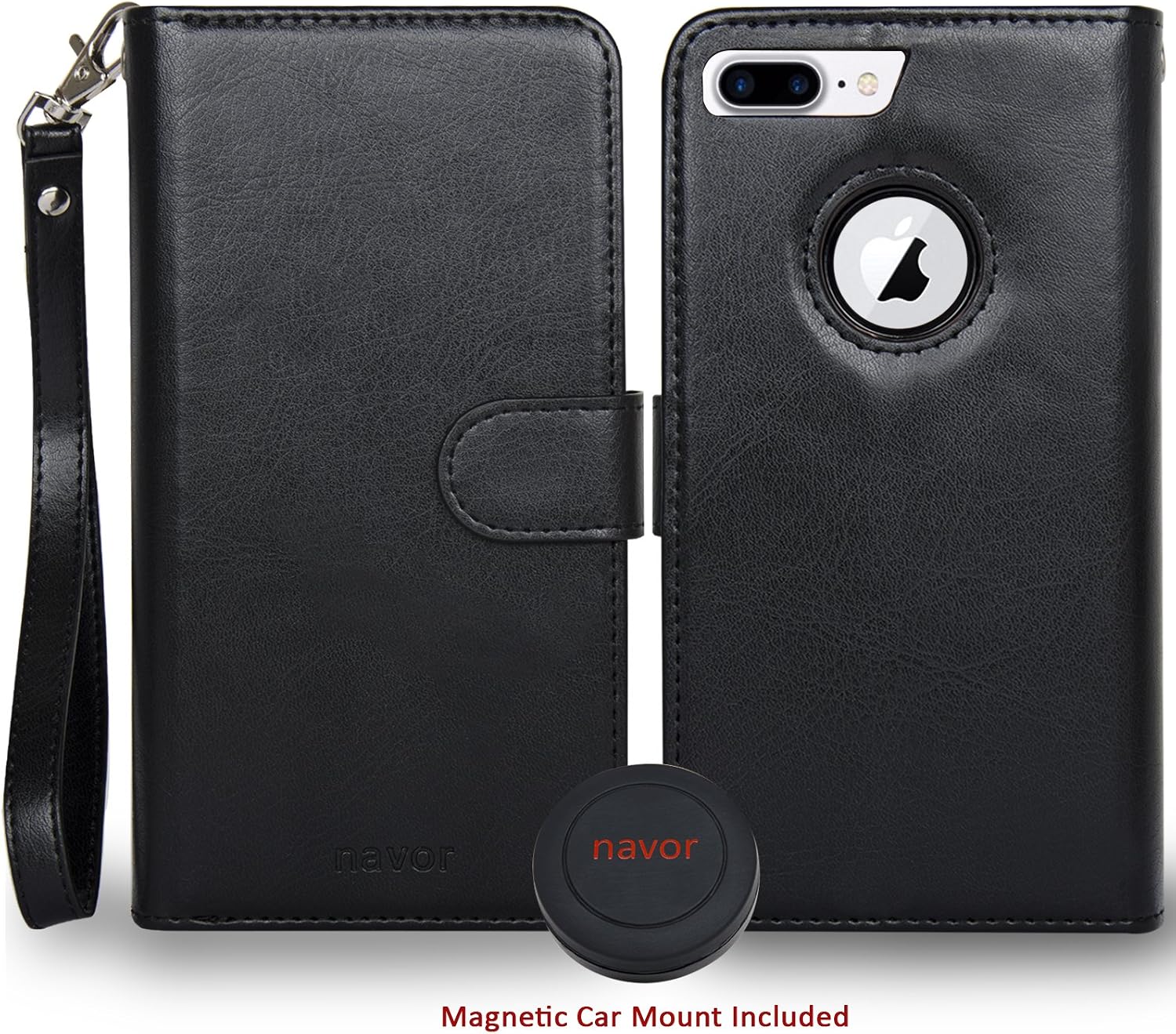 🔥 navor Magnetic Detachable Wallet Case and Universal car Mount [RFID Protection][10 Card Slots] [3 Money Pocket] Compatible for iPhone 8 Plus -5.5 Inch [JOOT-3L]- Black (IP8P3LBK)
