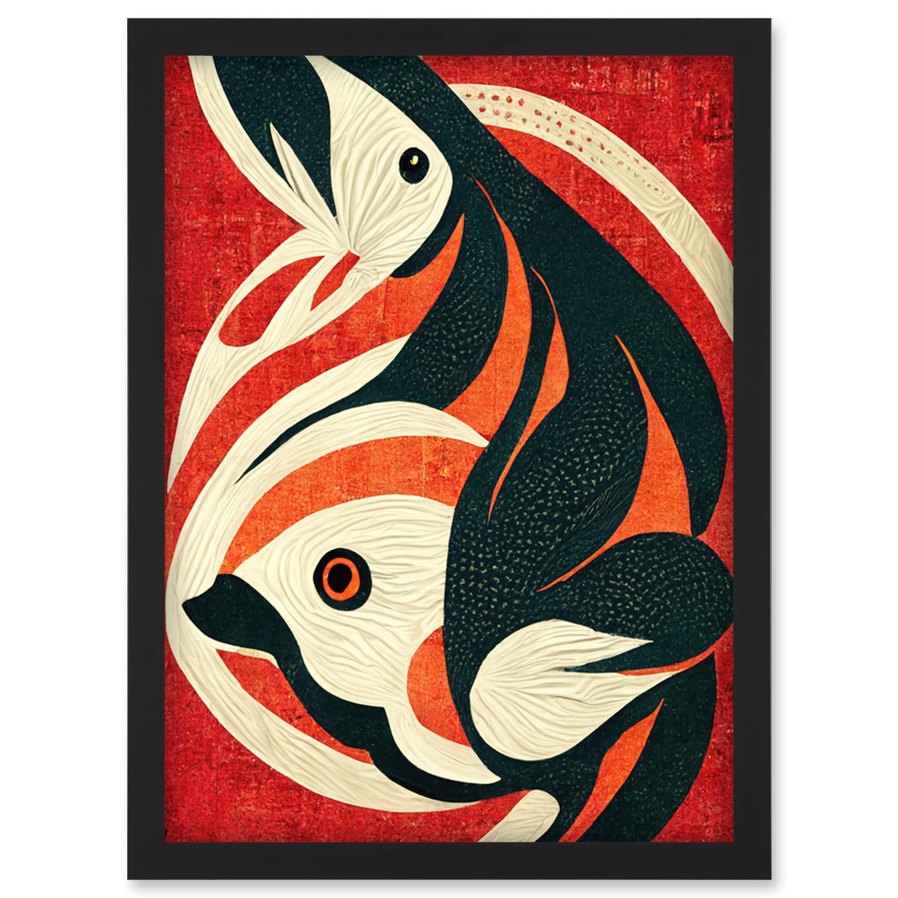 Doppelganger33 LTD Abstract Stylised Japanese Koi Carp Fish Painting Artwork Framed Wall Art Print A4