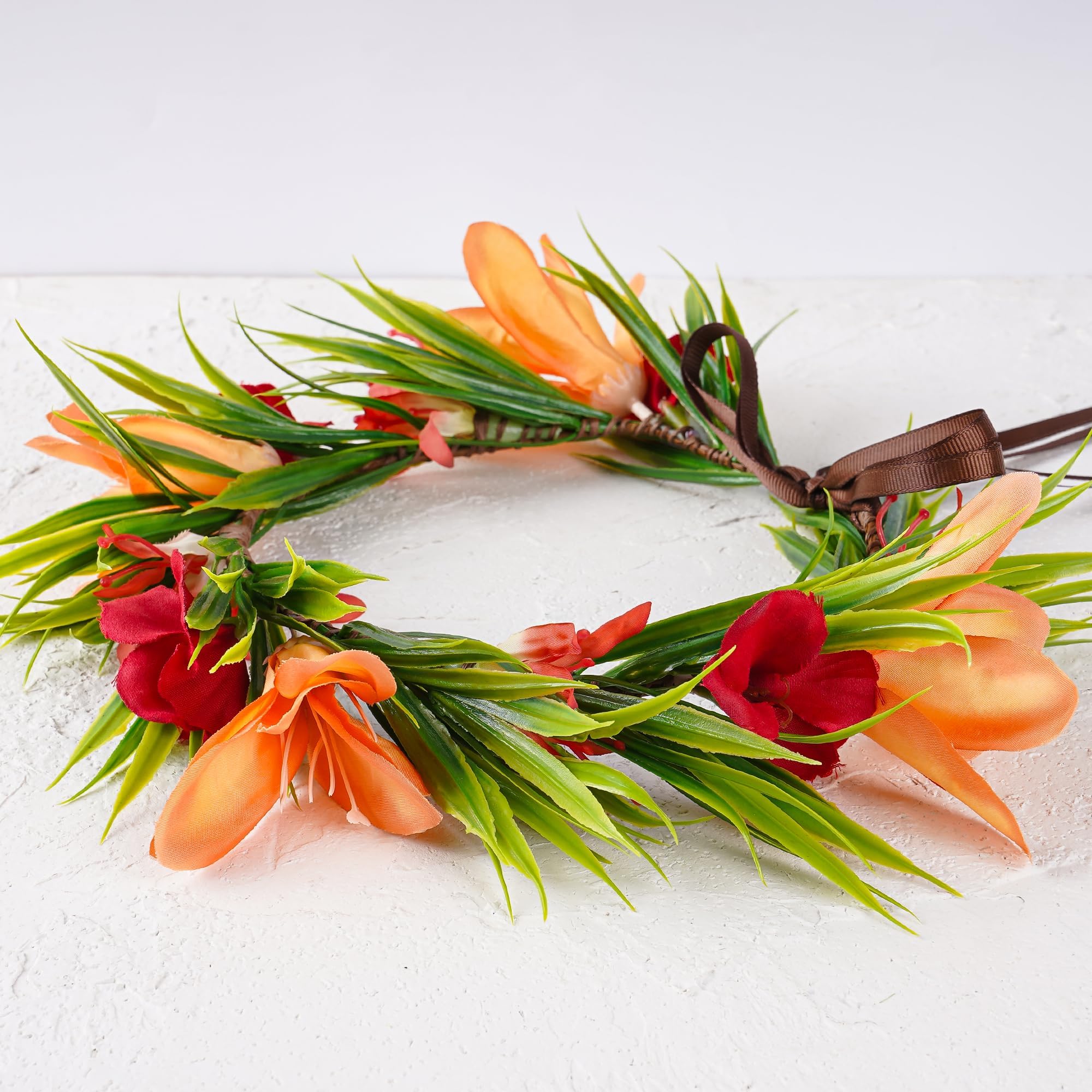 Couronne de Fleurs Hawaïen, Couronne de Fleurs Tropicales Artificielles Lei Luau, Costume Hawaïen, Convient aux Filles et aux Femmes, Décorations pour Fêtes d'été à la Plage et à la Piscine (B)