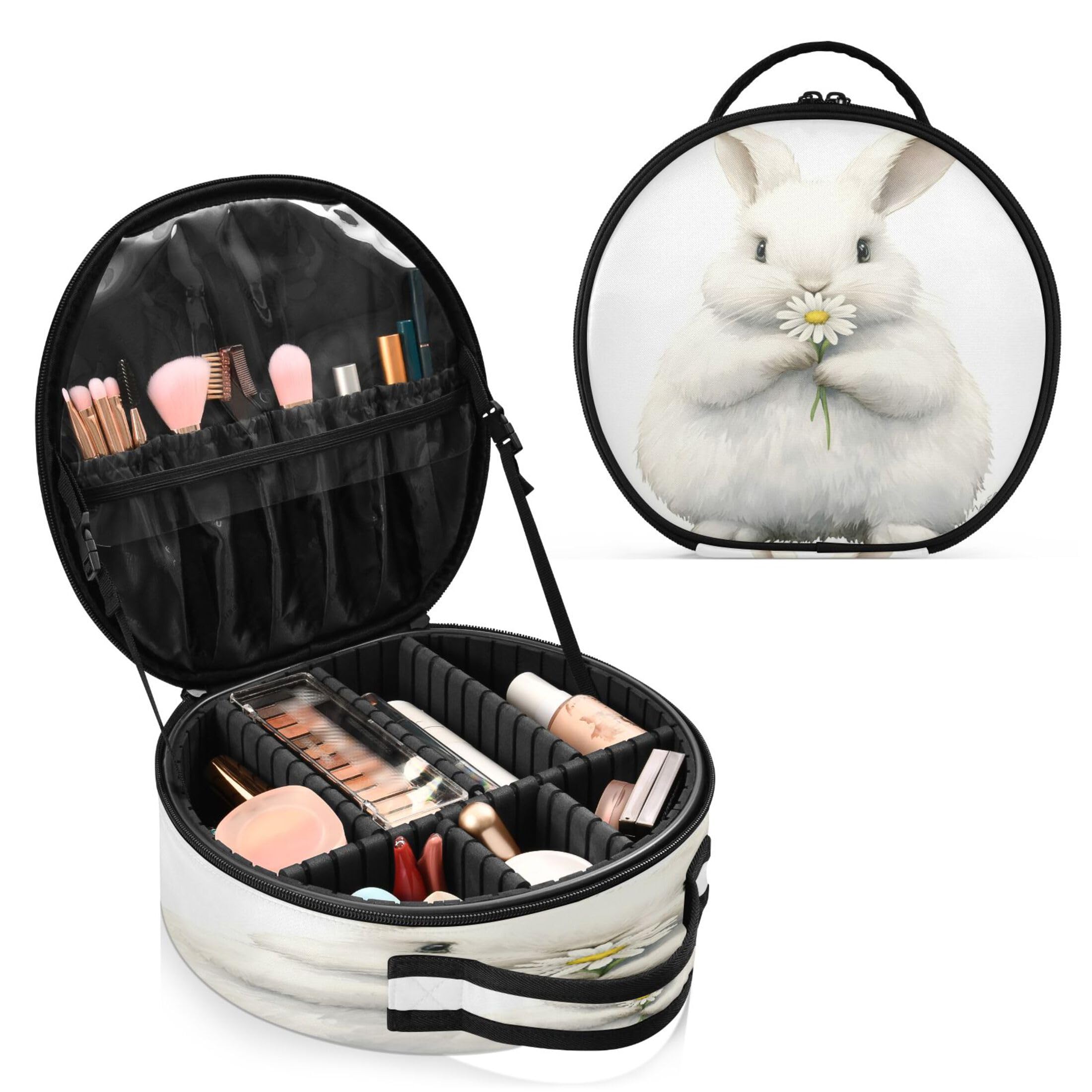 Takiito Bunny with Daisy Travel Makeup Case Portable Makeup Box Artist Cosmetic Case Organizer With Adjustable Dividers