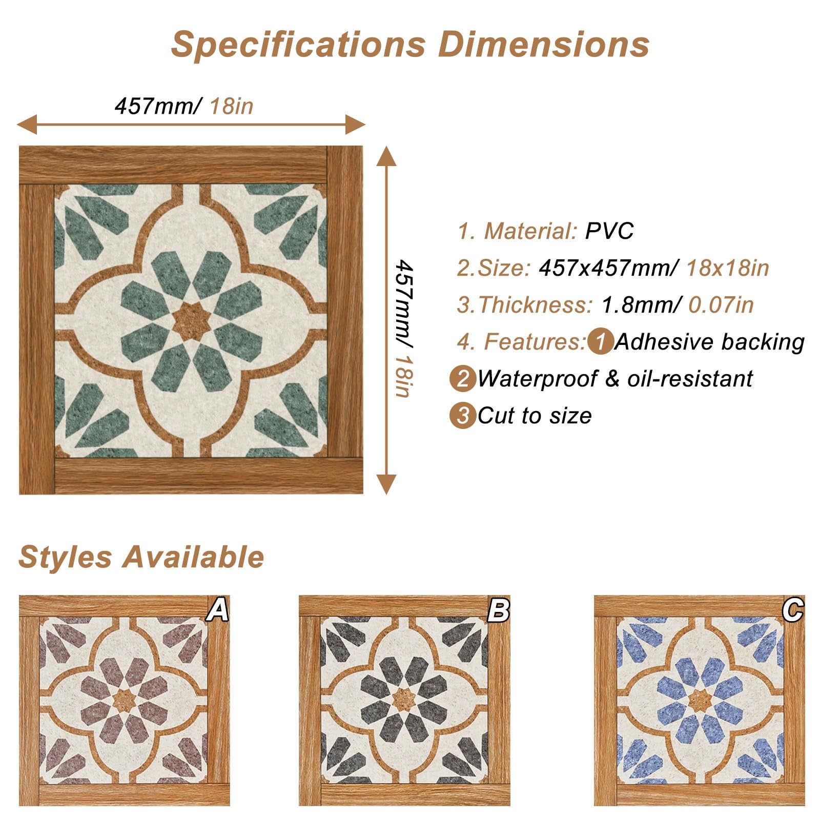 Azulejos impermeables para despegar y pegar, tablones de PVC antideslizantes, 18 x 18 pulgadas, paquete de 44