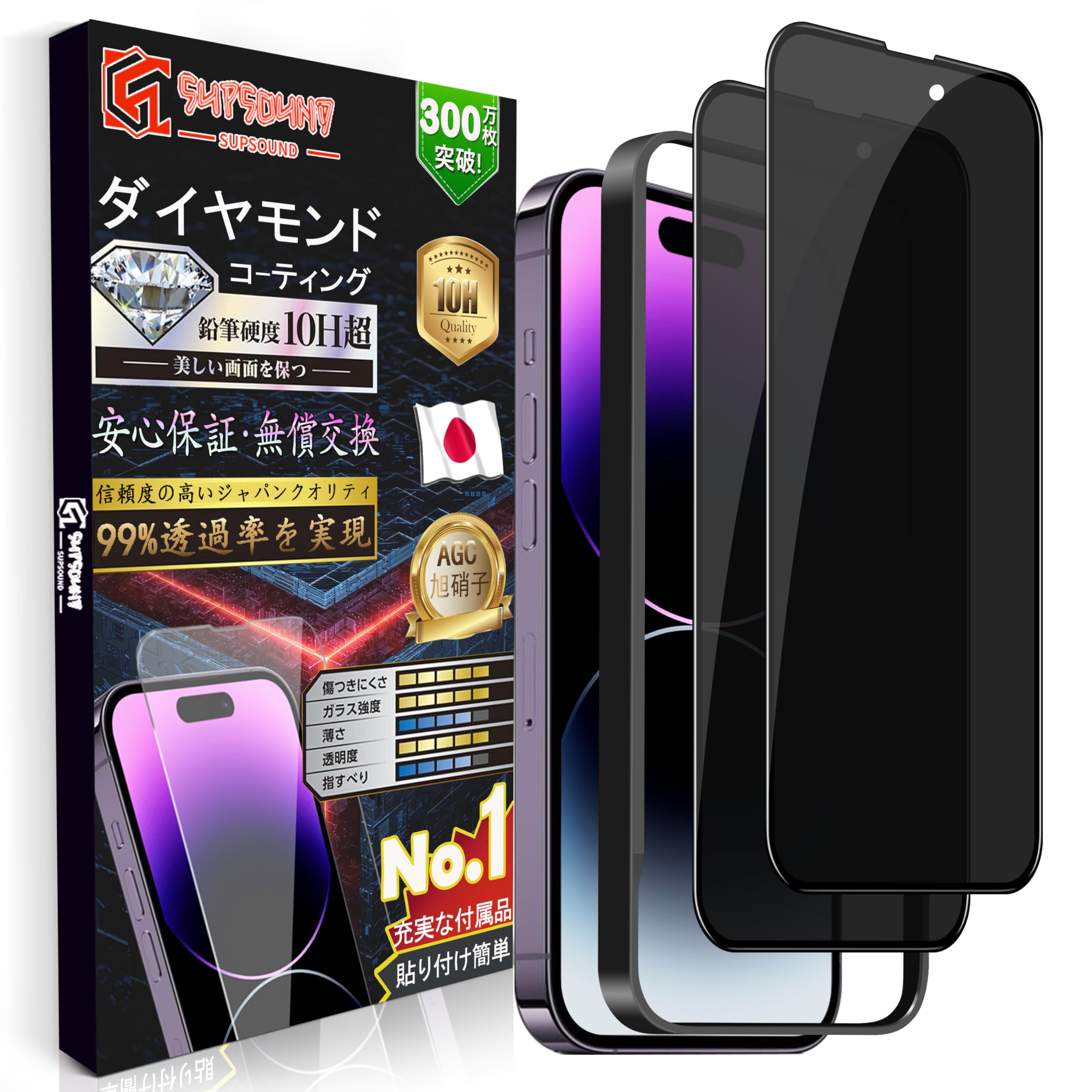 Amazon | 【2枚セット/覗き見防止】iPhone 14 Pro ガラスフィルム 