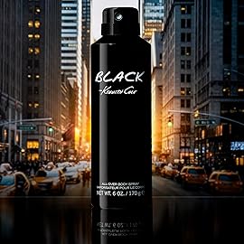 Kenneth Cole Black All Over Body Spray for Men, Aromatic Woody Fragrance, Notes of Watermint, Mandarin, Cedar, and Musk, Long-Lasting Cologne, 6.0 Fl. Oz