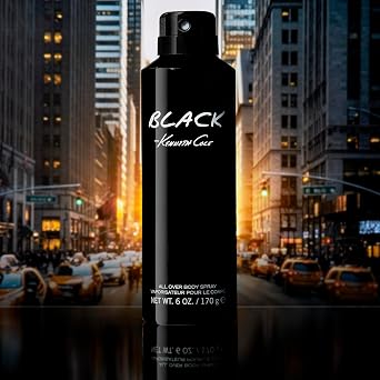 Kenneth Cole Black All Over Body Spray for Men, Aromatic Woody Fragrance, Notes of Watermint, Mandarin, Cedar, and Musk, Long-Lasting Cologne, 6.0 Fl. Oz