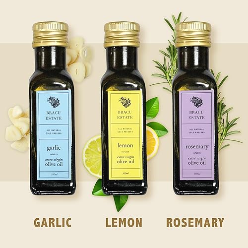 Miniatura 2 de Kiwi Artisan Juego de regalo de aceite de oliva, paquete de aceite de oliva virgen extra con infusión de limón, ajo y romero, hecho con aceitunas de