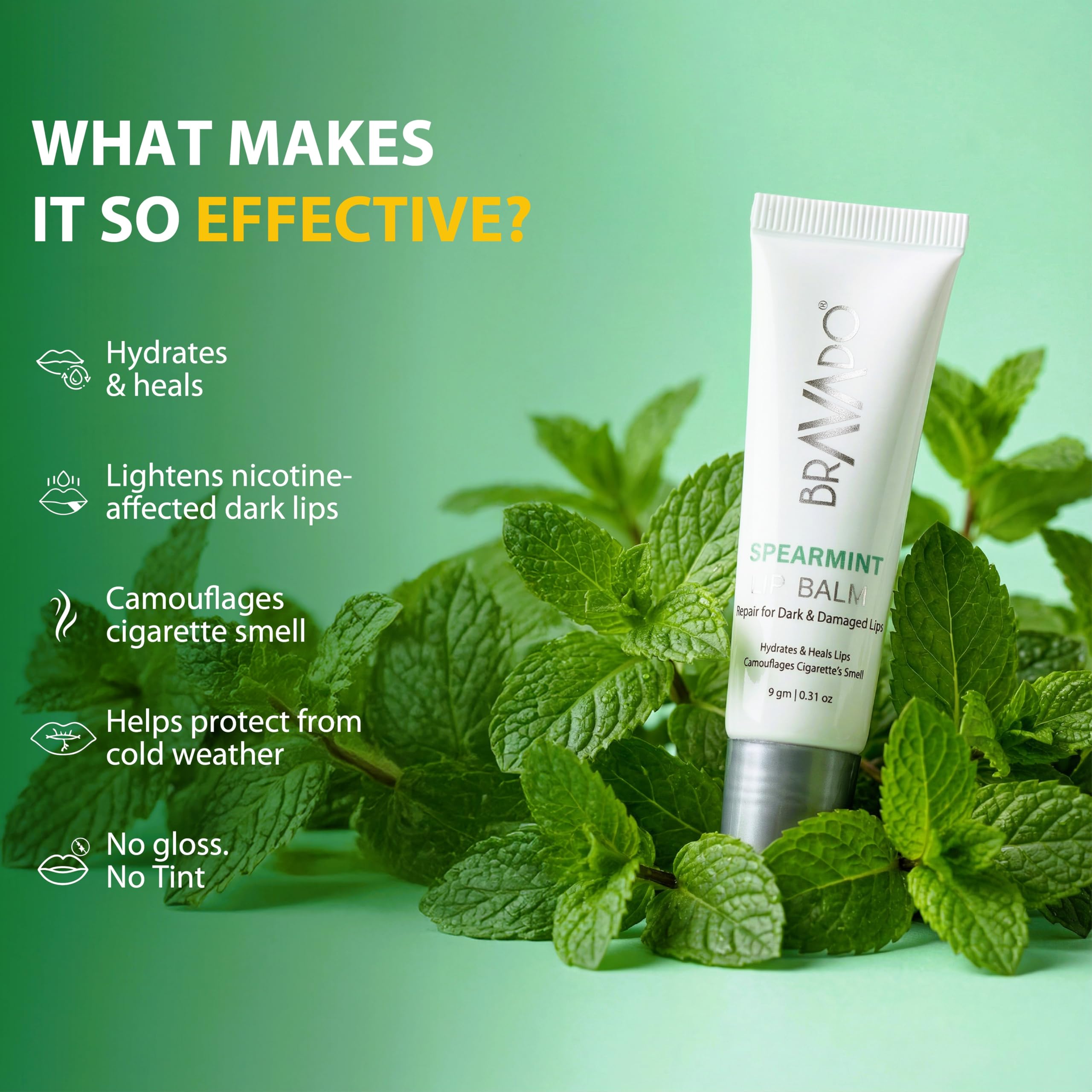 BRAVADO Lip Balm Spearmint | Moisturizing Lip Balm for Dry & Chapped Lips | Long Lasting Hydration & Smooth Lips Care | 9g 2