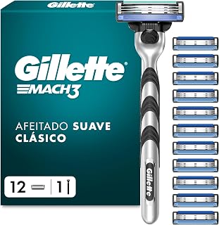 Gillette Mach3 Máquinilla de Afeitar Hombre + 12 Cuchillas de Recambio (el embalaje puede variar), cuchillas de afeitar