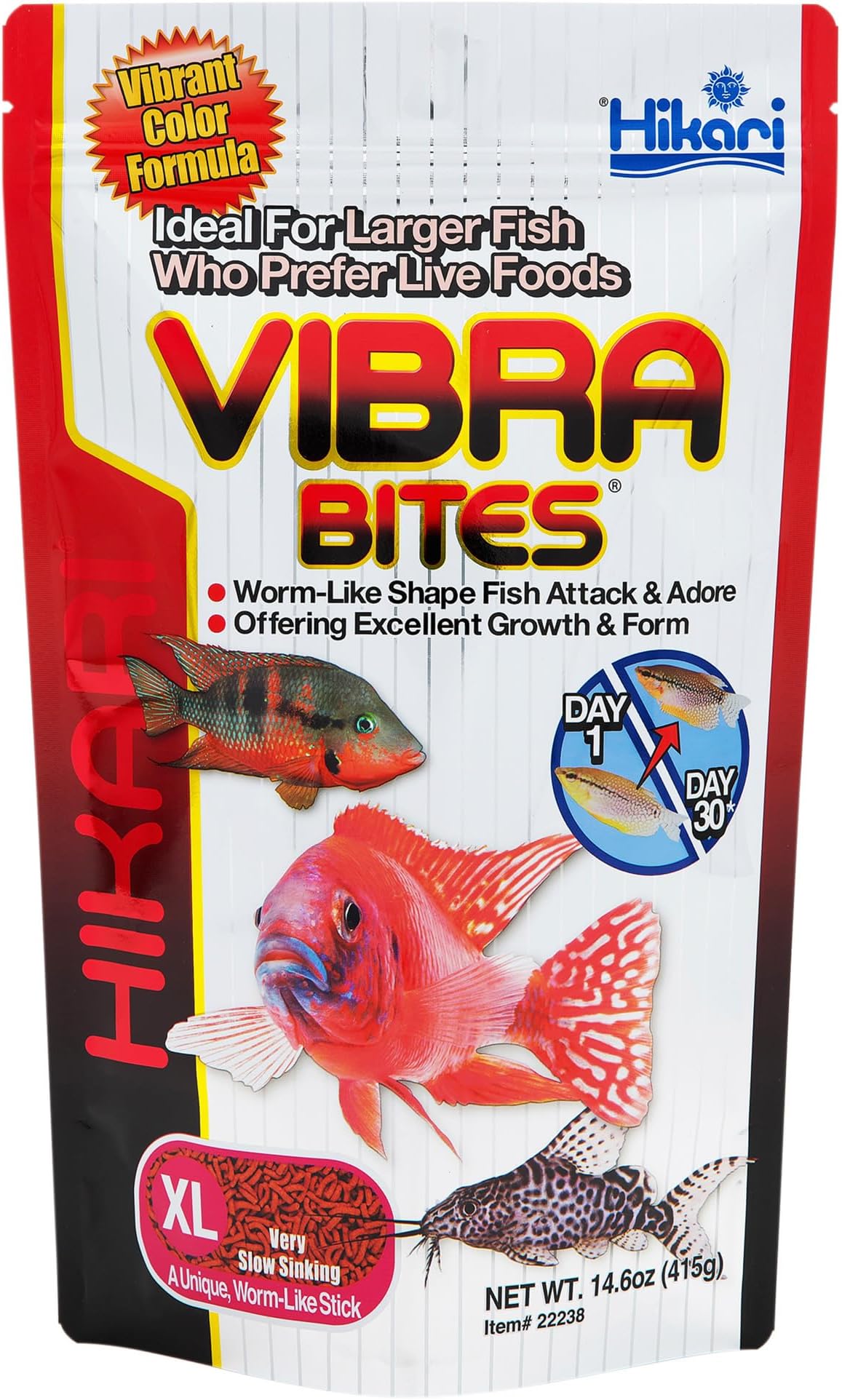 Vibra Bites Fish Food, XL pellet Ideal for cichlid and large fishes who Prefer Live Foods, 415 grams