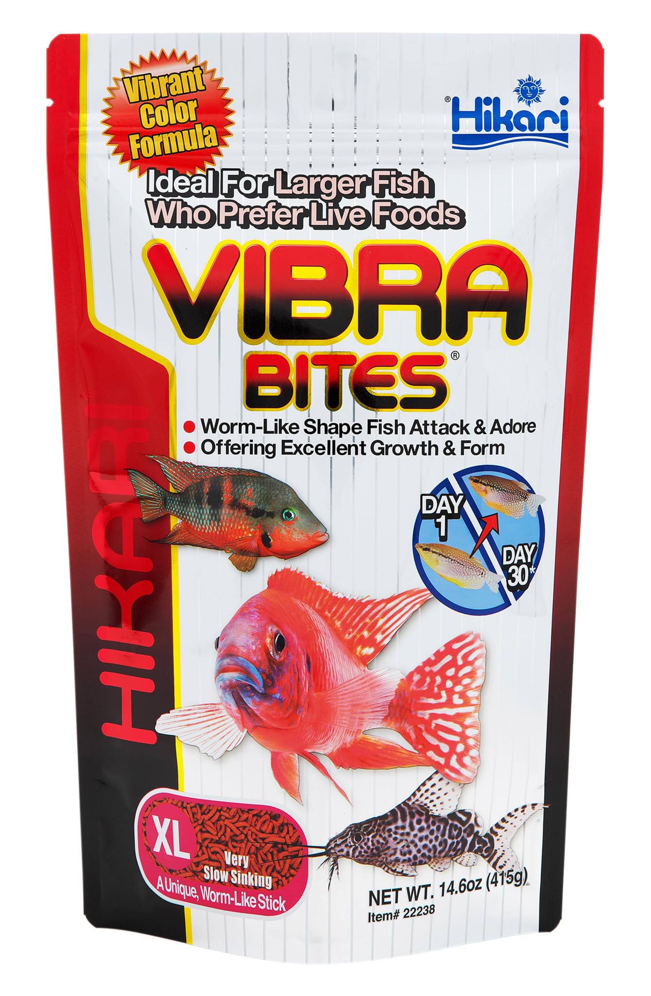 Hikari Vibra Bites Fish Food, XL pellet Ideal for cichlid and large fishes who Prefer Live Foods, 415 grams