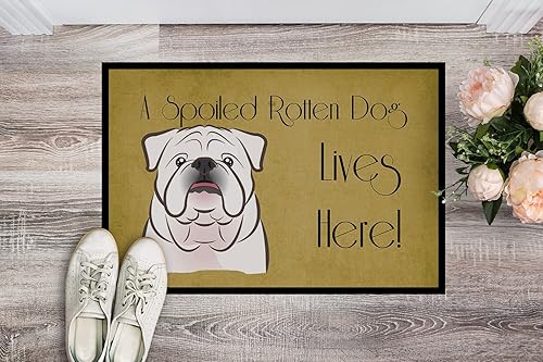 Miniatura 2 de Caroline's Treasures BB1468MAT - Tapete blanco con diseño de bulldog inglés y perro mimado vive aquí, 18 x 27 pulgadas, tapete para puerta