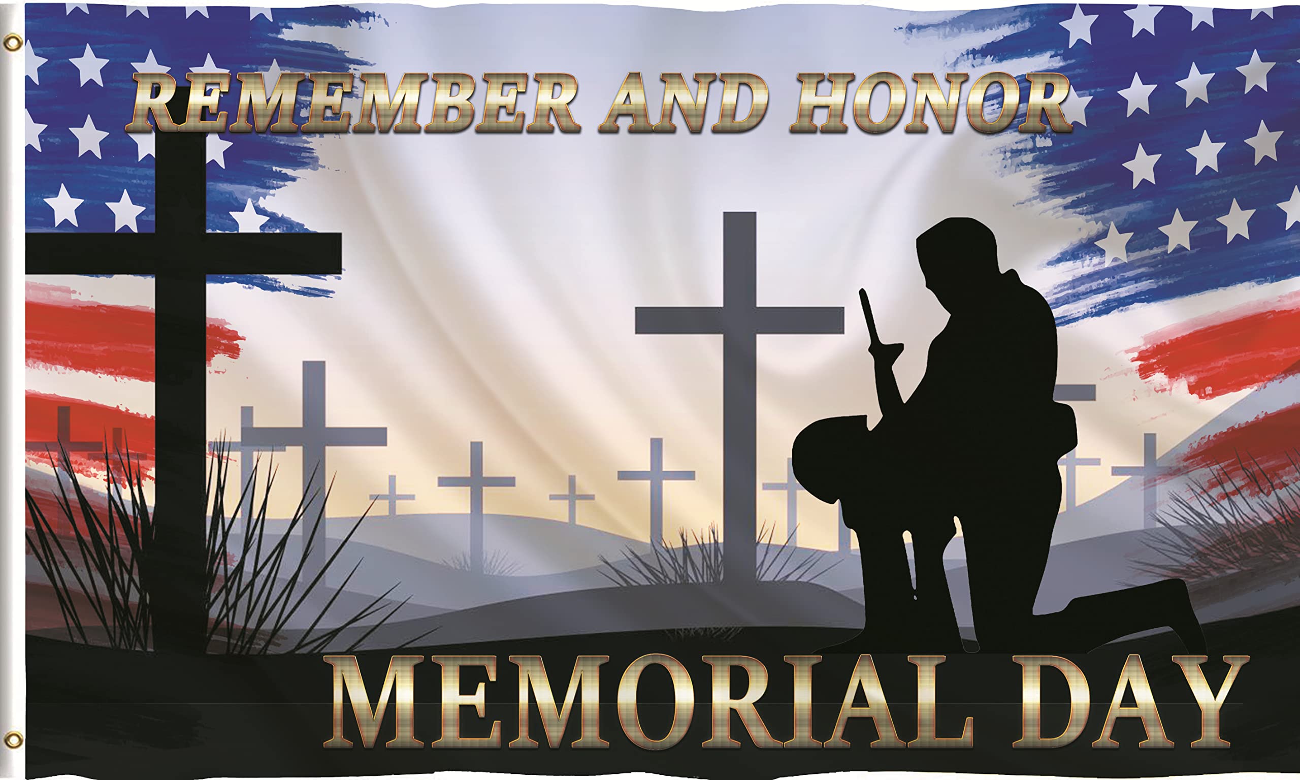 Levviye US Memorial Day Flag 3x5 Ft One Side Decorations Gifts Memorabilia Always Remember and Honor