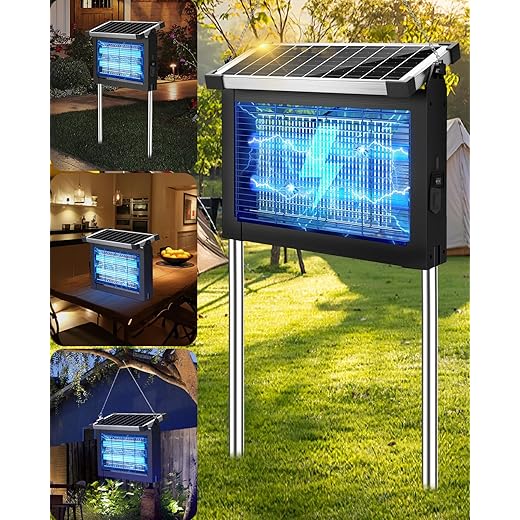 Solar Bug Zapper Outdoor, PhatroyYee Mosquito Zapper 4500V, Waterproof Portable Fly Zapper, Rechargeable Electric Mosquito Killer, Cordless Fly Insect Mosquitos Trap for Patio Yard Home Garden Camping