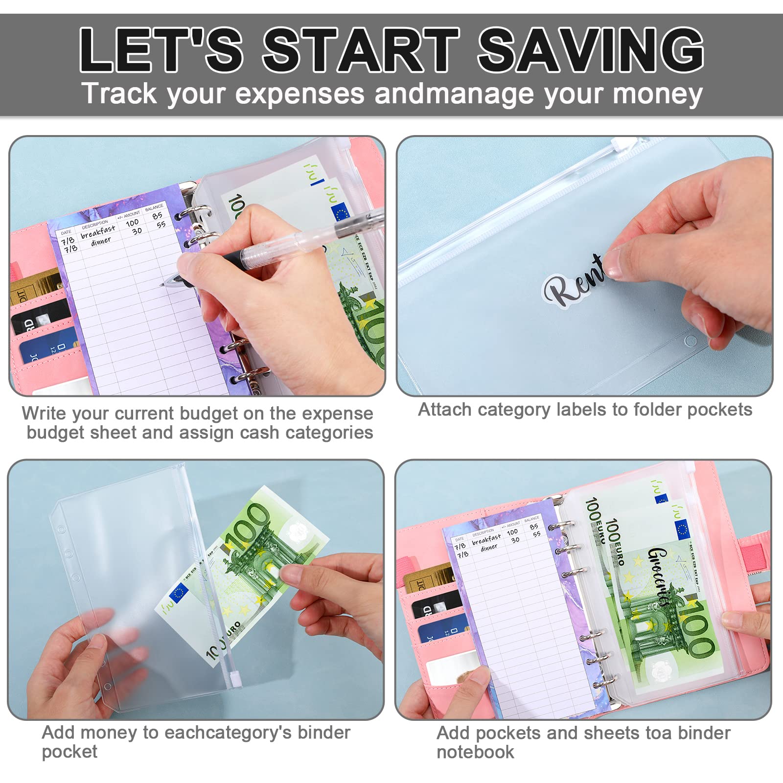 Raccoglitore A6 Con 12 Buste | 6 Anelli | Organizzatore Budget E Documenti | Colore Blu - Foto 8