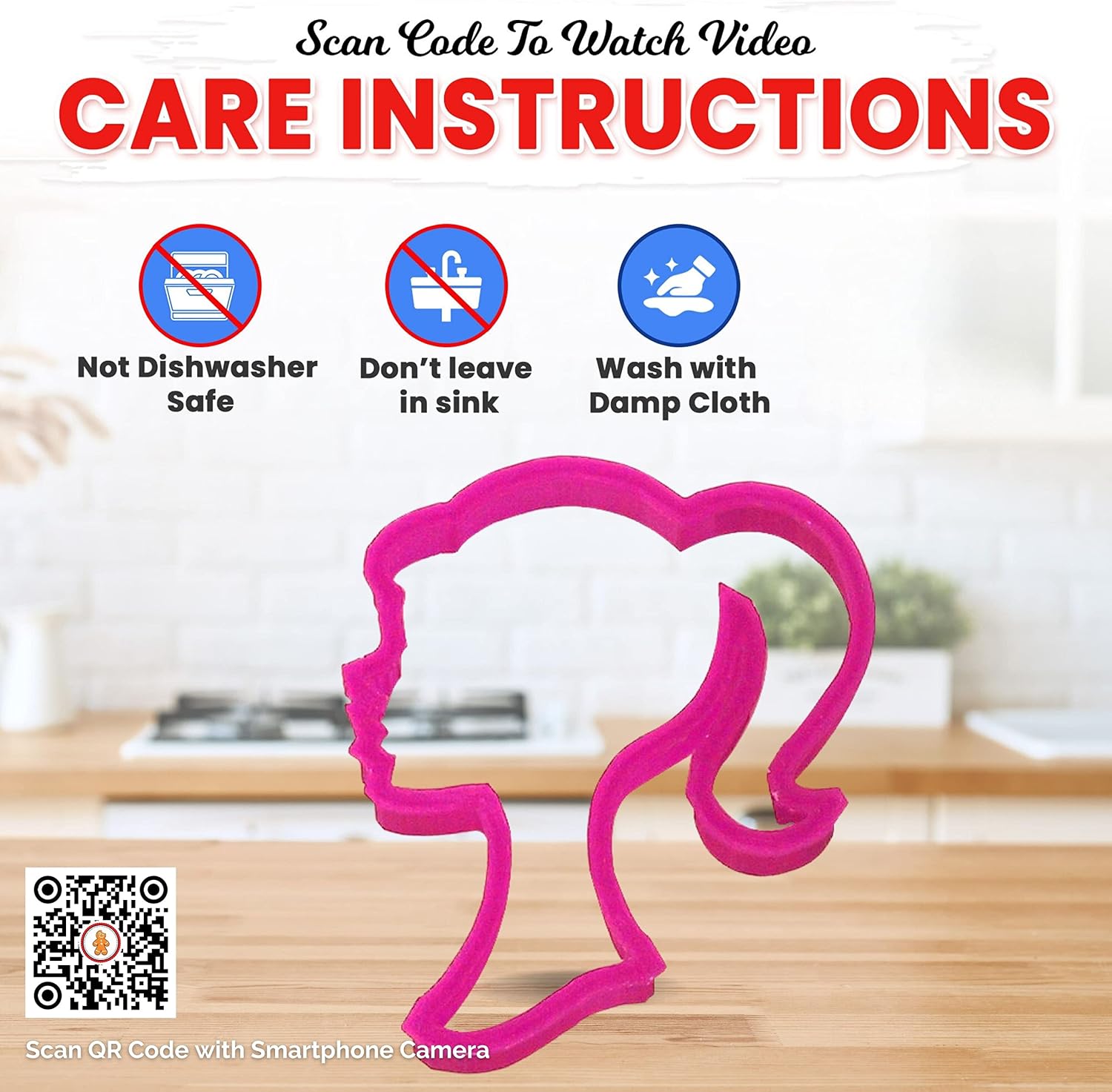 Doll Head Cookie Cutter 4 inch - Made with Food Safe 3D Plastic - Made in USA - Color May Vary