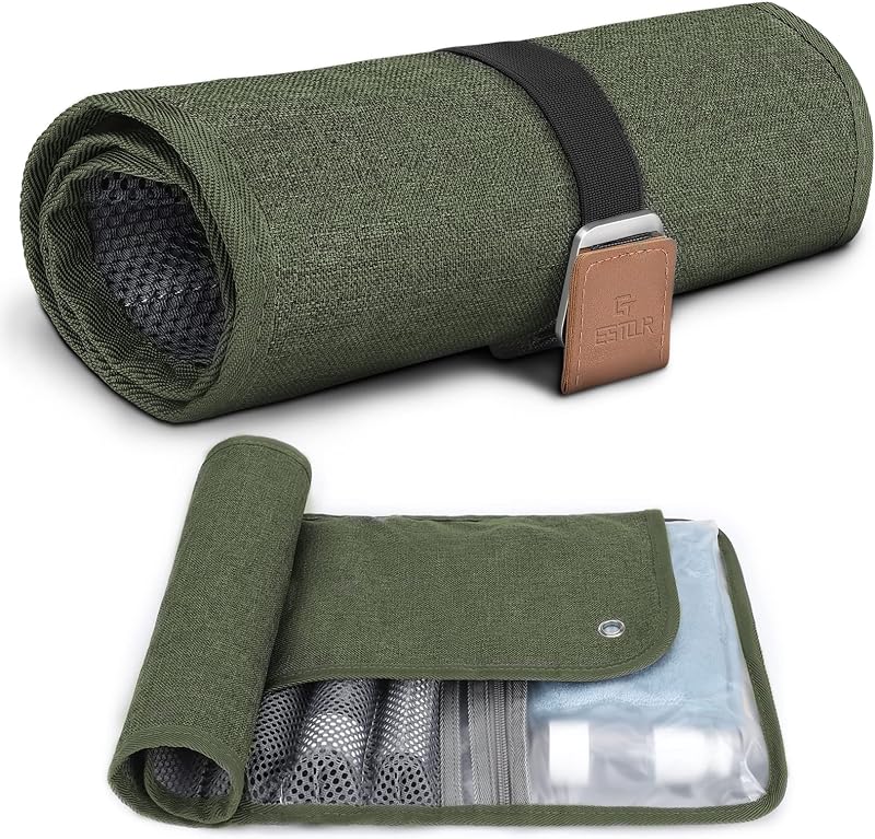 Necessaire masculina Estour dobrável para viagem, com compartimentos, fechamento por fivela e 1 unidade na cor 4.Army Green(Polyster)