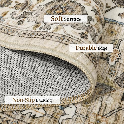 Miniatura 5 de Alfombras de área de 8 x 10 pies para sala de estar, vintage lavable con parte trasera antideslizante, resistente a las manchas, alfombra de área